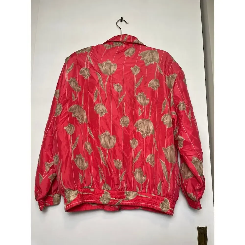 coAco Silk Tulip Windbreaker Jacket Womens M Pink Coral Y2K Light Weight Coat